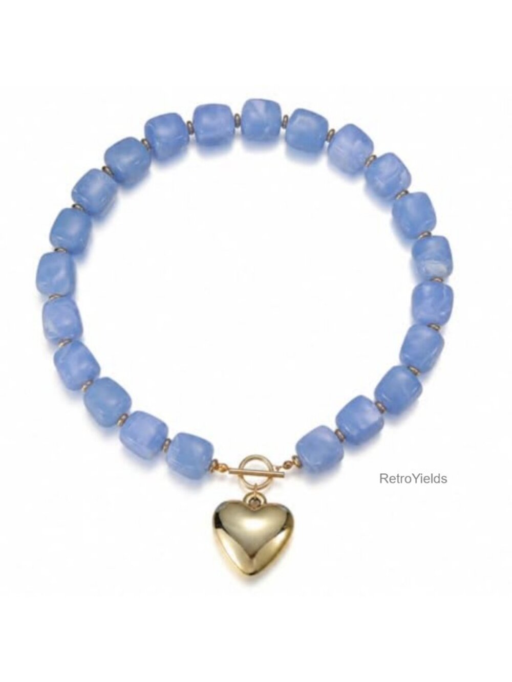 Chunky Heart Pendant Necklace 14K Gold Plated Resin Beaded Toggle Clasp Women